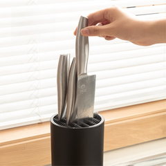 Knife Block 2-Pack – Matte Black PP, Elastic Wave Insert, Universal Fit, Drain Base, 17.5×11×11cm