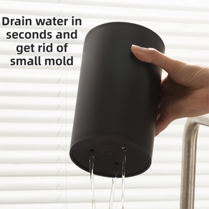 Knife block in Matte Black Modern PP plastic, cylindrical design with drainage holes in the removable base
