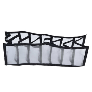 Mesh Bras Storage Box in black-edged translucent nylon mesh, with seven divided compartments and a foldable design