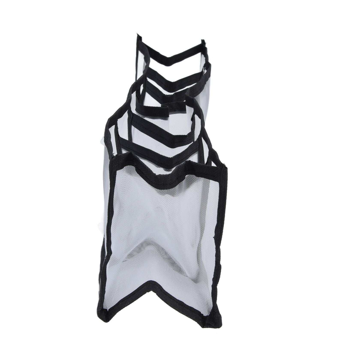 Mesh Bras Storage Box in white nylon mesh with black edging and seven foldable divided compartments