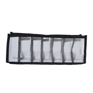 Mesh Bras Storage Box, a white nylon mesh drawer divider with black edging and seven narrow compartments.