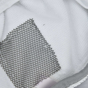 Microfiber Mop Pad in white microfiber with a black honeycomb mesh panel and textured cleaning edge