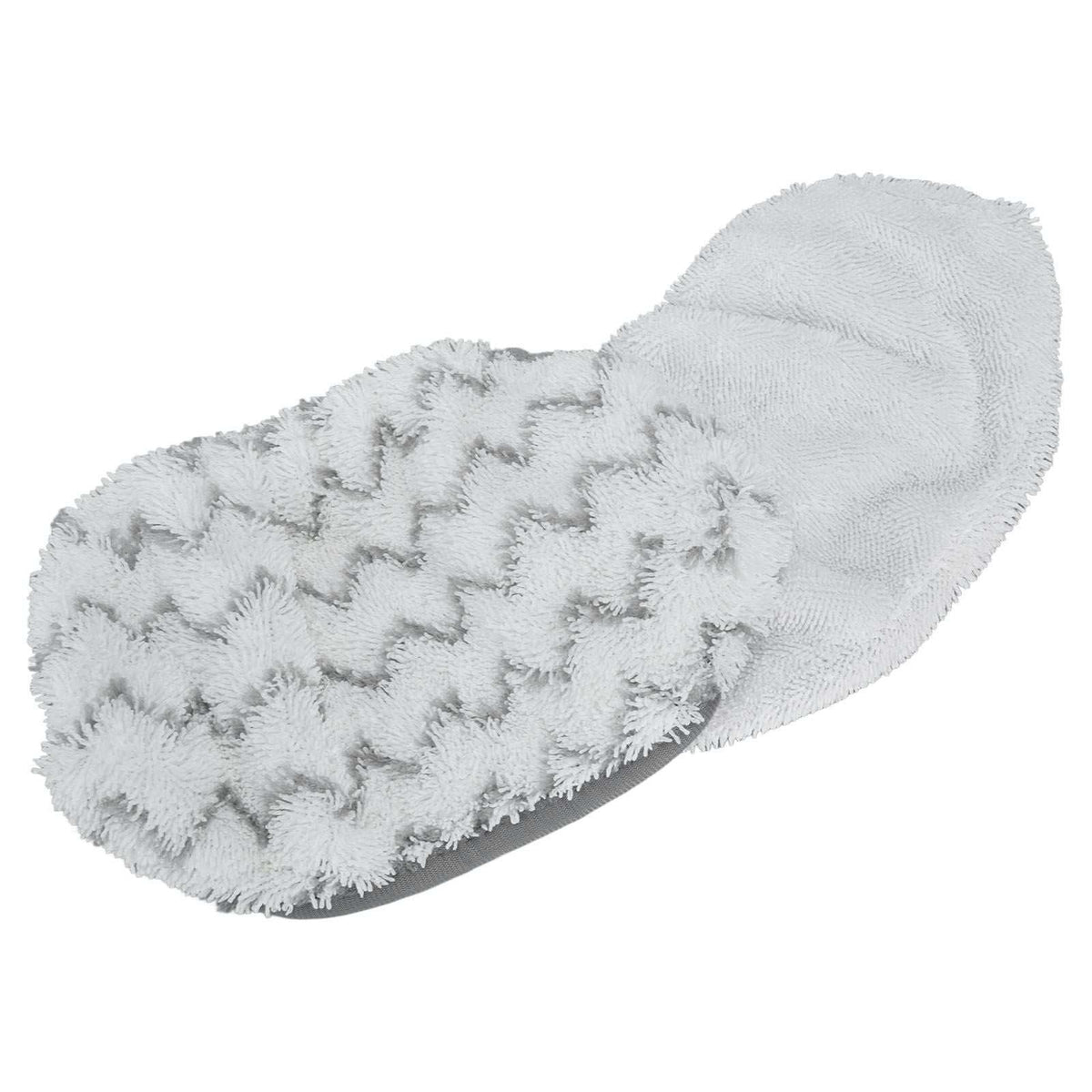 Microfiber Mop Pad in soft white microfiber with a raised zigzag pattern and rounded steam mop shape