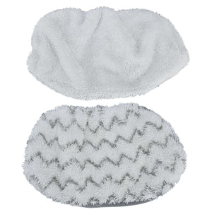 Microfiber Mop Pad set in soft white microfibre, with one plain plush pad and one zigzag-striped pad