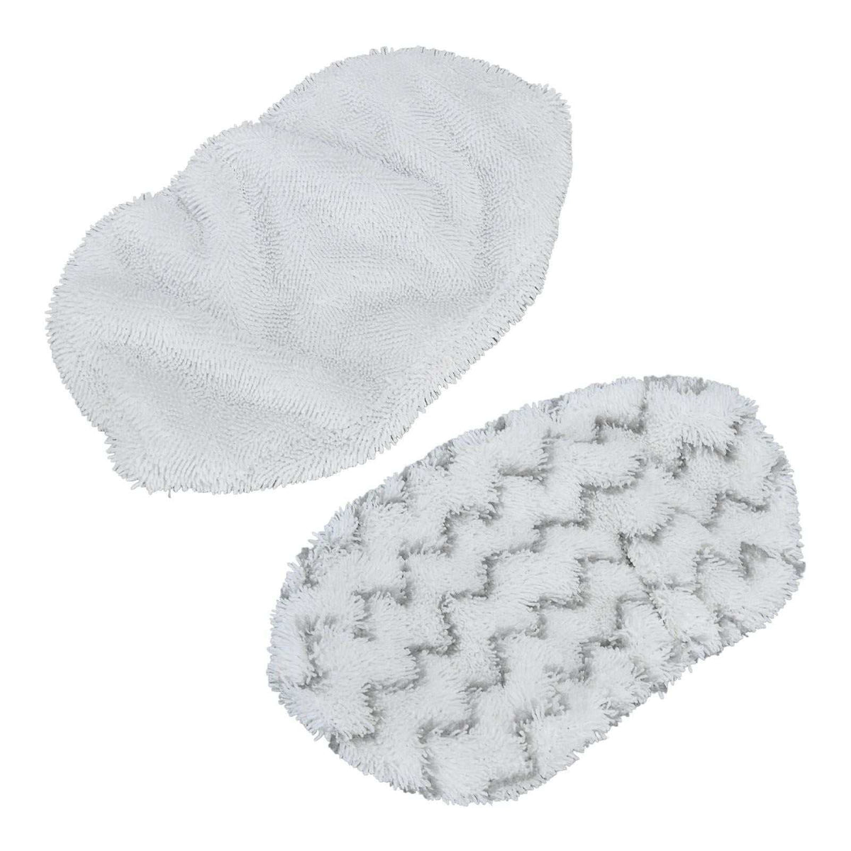 Microfiber Mop Pad set with two white microfiber cloths, one plain and one featuring a raised zigzag stripe pattern.