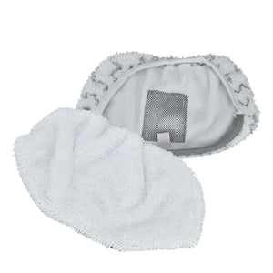 Microfiber Mop Pad set in white textured fabric, showing two oval replacement pads with looped microfiber edges and attachment panels