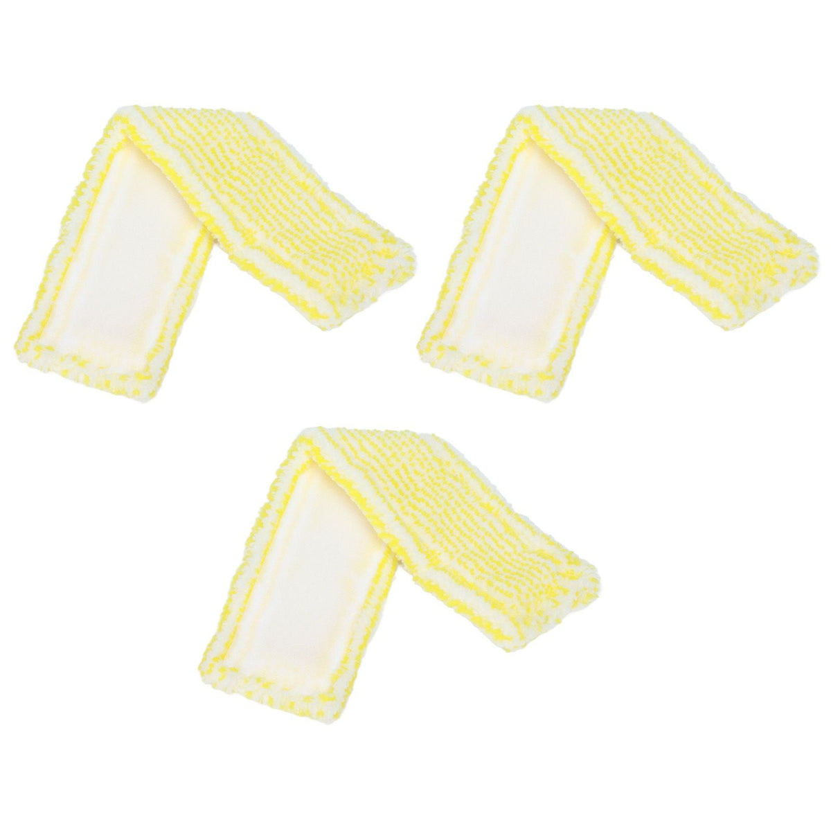 Microfiber Window Cleaner Pad set of three white textured microfiber sleeves with bright yellow stitched edges