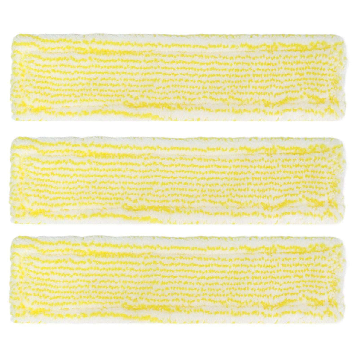 Microfiber Window Cleaner Pad set of three white textured microfiber strips with yellow woven cleaning fibers