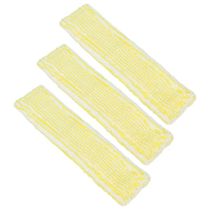 Microfiber Window Cleaner Pad set of three white microfiber pads with yellow wavy stripes and textured surfaces