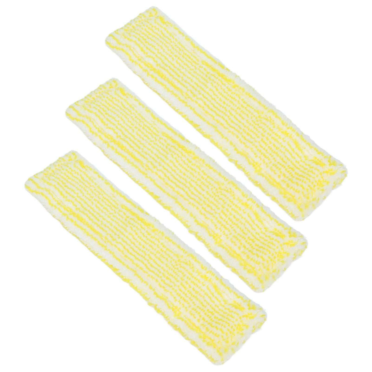 Microfiber Window Cleaner Pad set of three white microfiber pads with yellow wavy stripes and textured surfaces