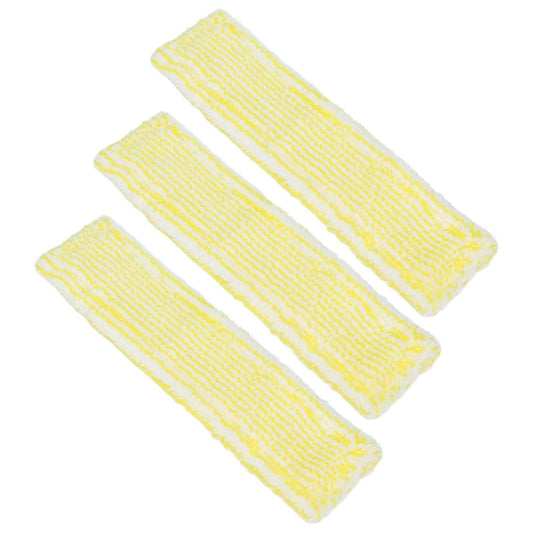 Microfiber Window Cleaner Pad set of three white microfiber pads with yellow wavy stripes and textured surfaces
