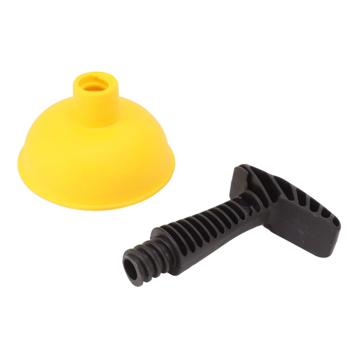 Mini Plunger Powerful with a bright yellow silicone cup and separate black ribbed handle with a broad grip.