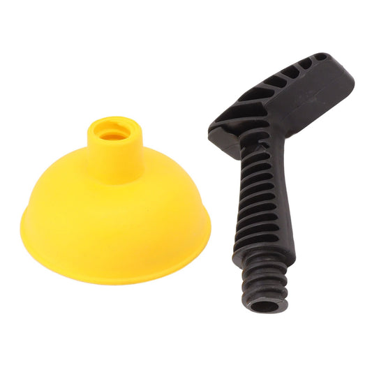 Mini Plunger Powerful with a bright yellow silicone cup and separate black ribbed handle with a textured grip