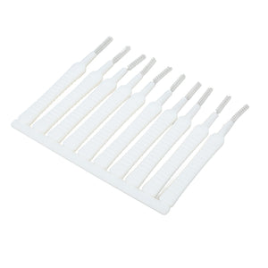 Mini Shower Head Cleaning Brush pack of ten white slim brushes with fine nylon bristles and ribbed handles