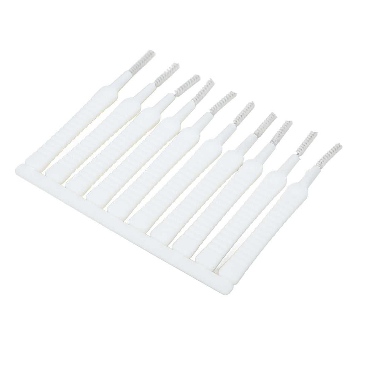 Mini Shower Head Cleaning Brush pack of ten white slim brushes with fine nylon bristles and ribbed handles
