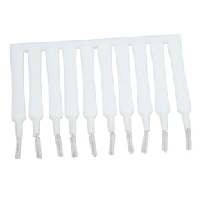 Mini Shower Head Cleaning Brush set with ten slim white plastic handles and narrow textured bristle tips
