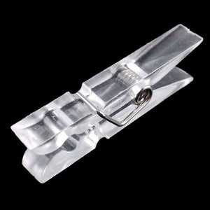 Mini Transparent Plastic clip in clear plastic with a small metal spring and ridged gripping jaws