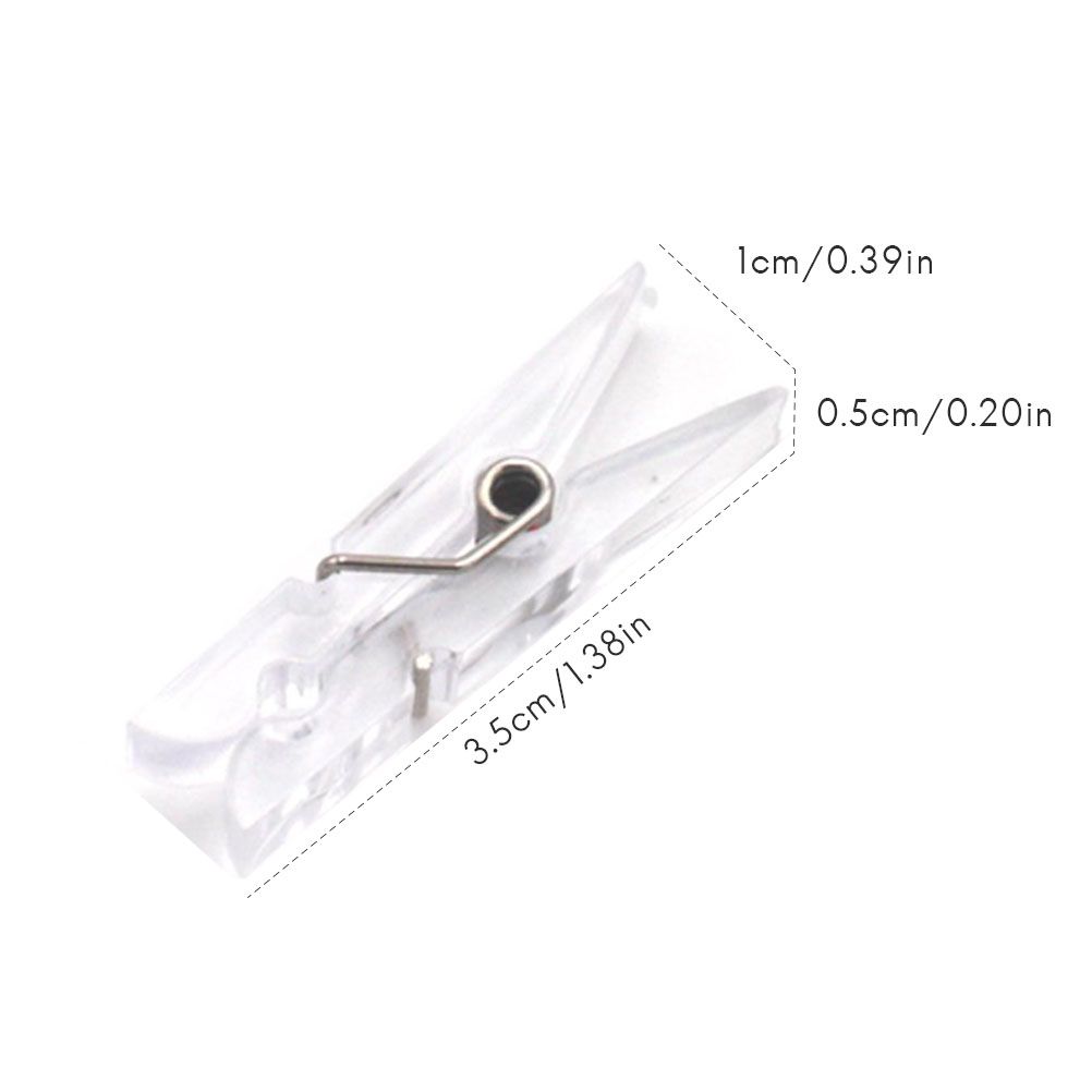 Mini Transparent Plastic clip with a clear plastic body, compact 3.5 cm shape and visible metal spring hinge