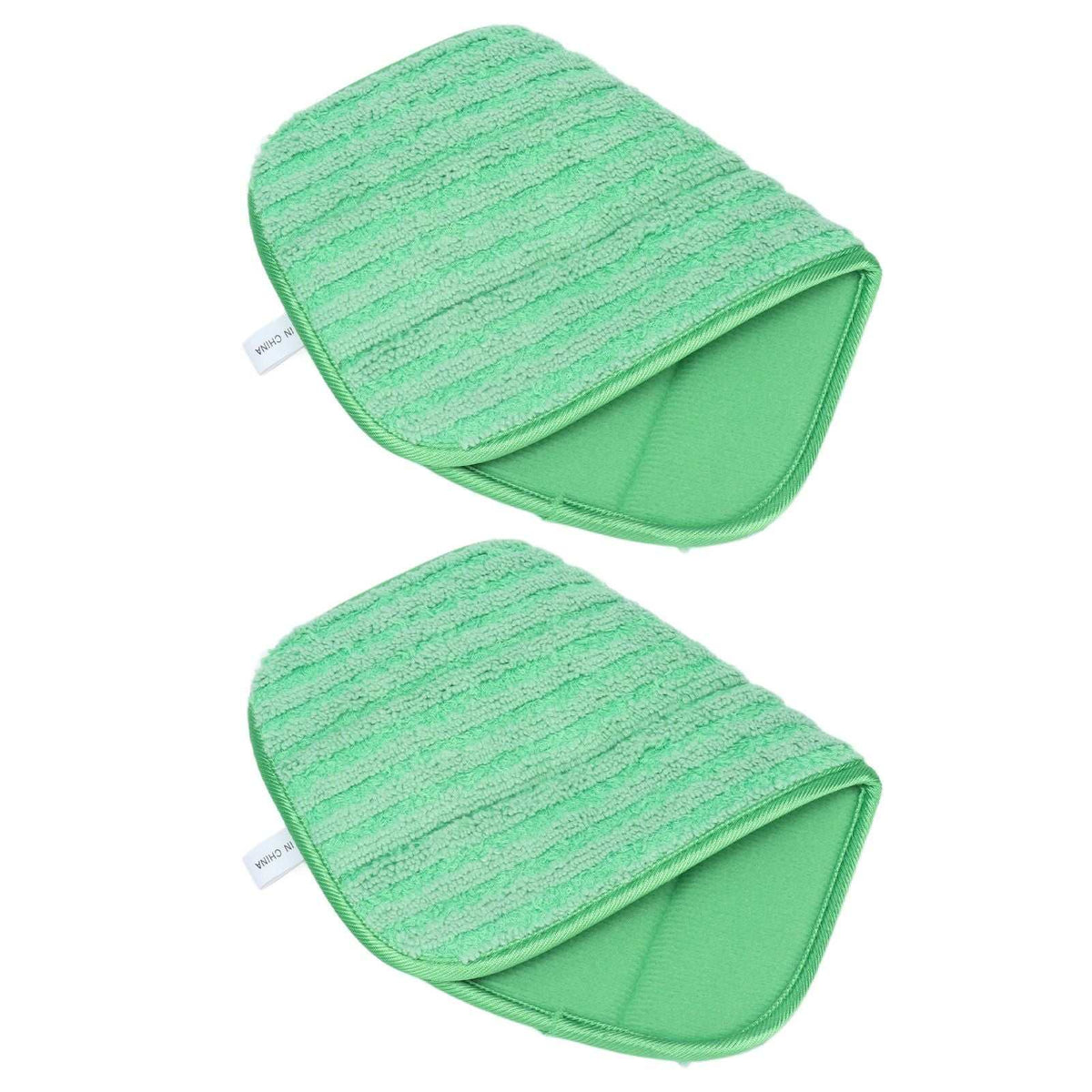 Mop Pad Microfiber reusable green microfiber mop pads with textured striped pile and smooth fold-over attachment, two pack