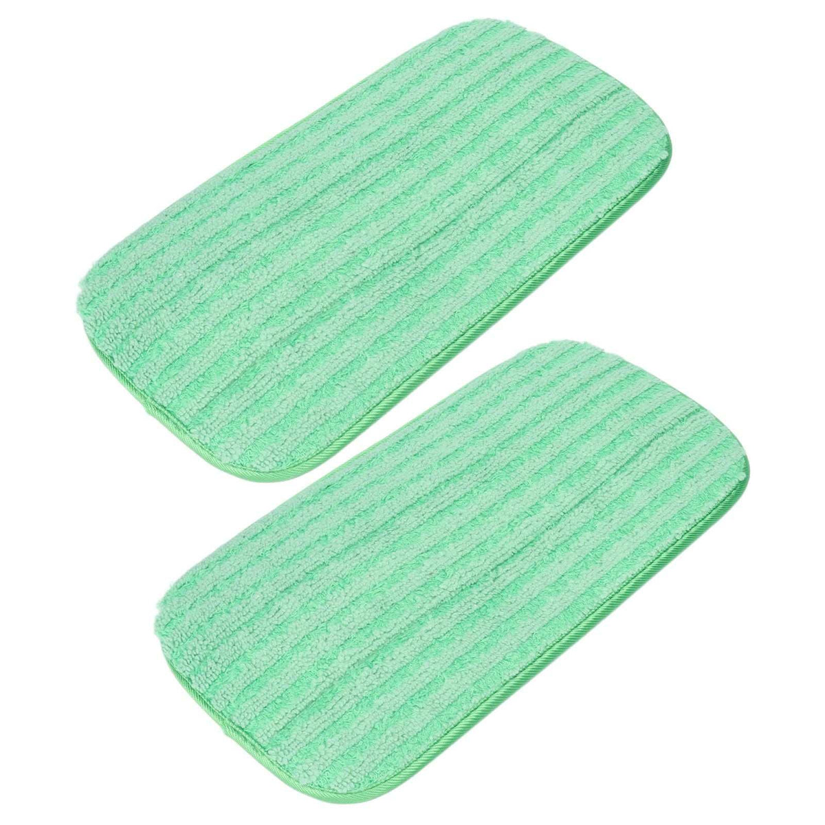 Mop Pad Microfiber pair in pale green, with soft textured fabric and parallel raised cleaning stripes
