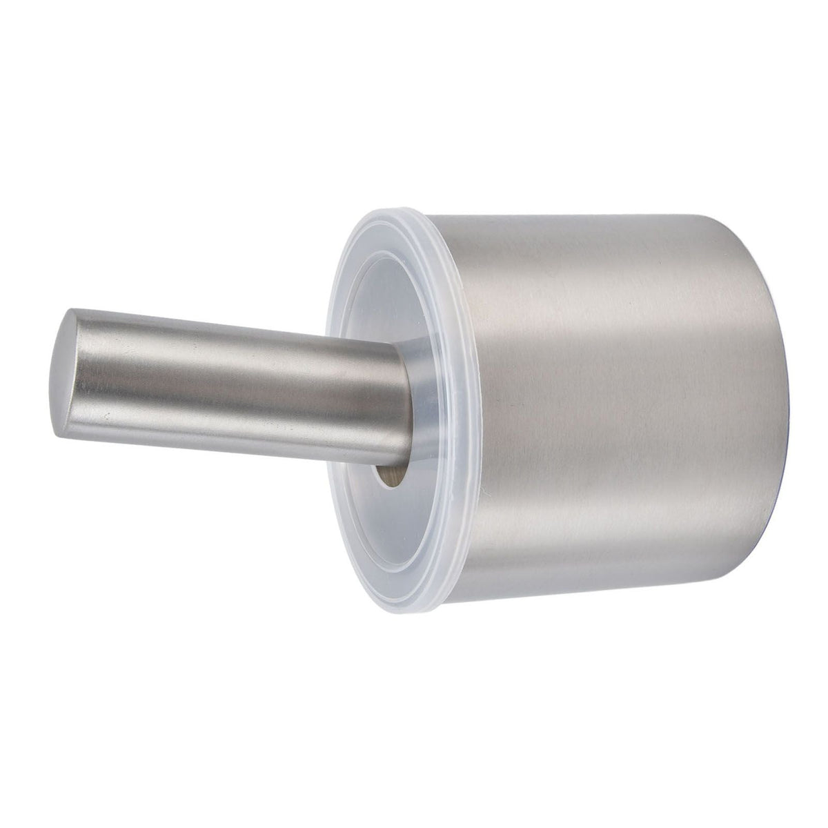 Mortar Pestle Dual Structure with a brushed silver stainless steel cylindrical bowl, matching pestle and clear plastic cover