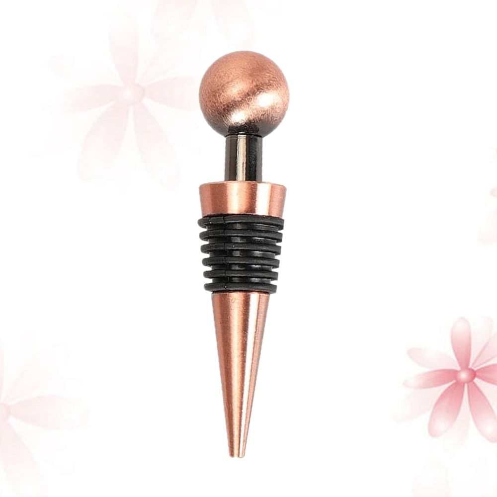 Wine bottle stopper in rose-gold stainless steel with a black ribbed silicone seal and rounded top; Multi Color Stainless Steel