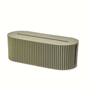 Multi-Scene Cable Storage Box in muted olive green plastic, with a lid, rounded ends and vertically ribbed sides