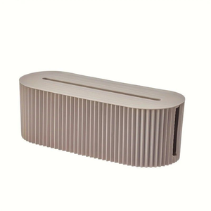 Multi-Scene Cable Storage Box in taupe plastic with a lidded top slot and ribbed sides for cable access