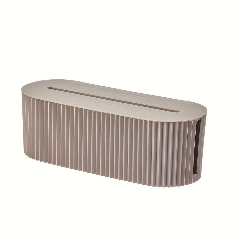 Multi-Scene Cable Storage Box in taupe plastic with a lidded top slot and ribbed sides for cable access