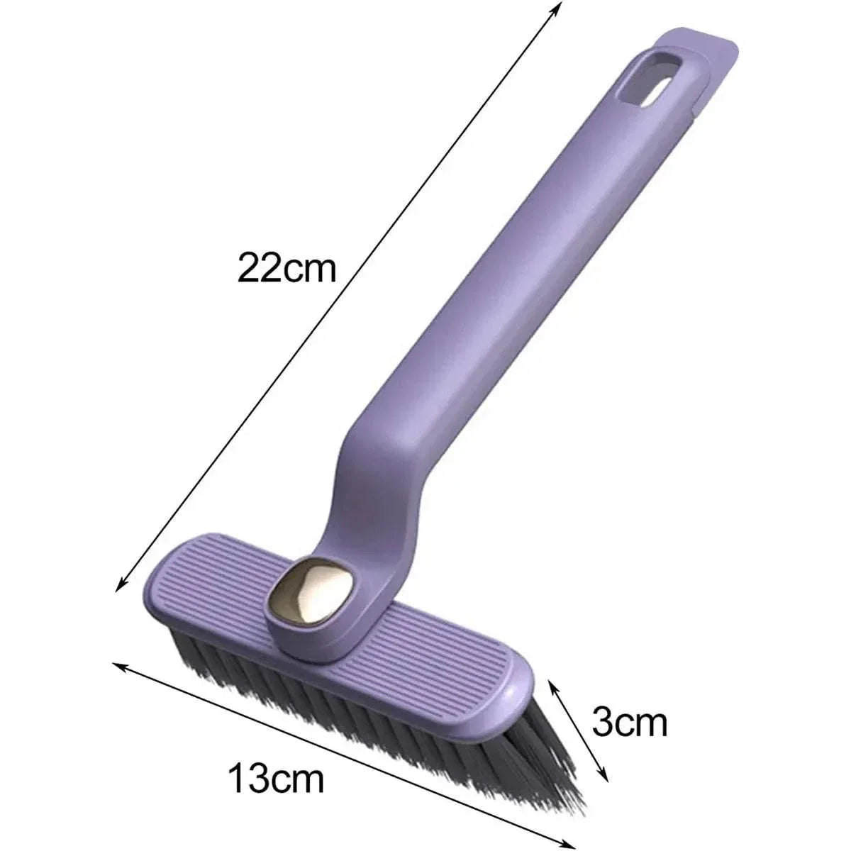 Multifunctional 360° Rotary Cleaning Brush with a long lavender-purple plastic handle and dense black bristles