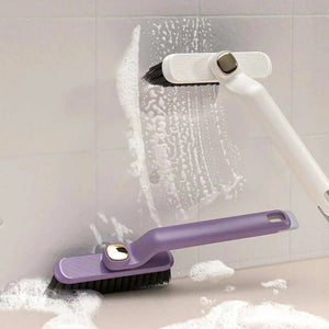 Multifunctional 360° Rotary Cleaning Brush with white and purple plastic handles, ridged heads and dark bristles