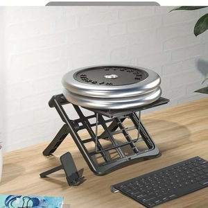 Multifunctional Laptop Stand in black metal with an open folding frame, adjustable supports and a detachable phone holder