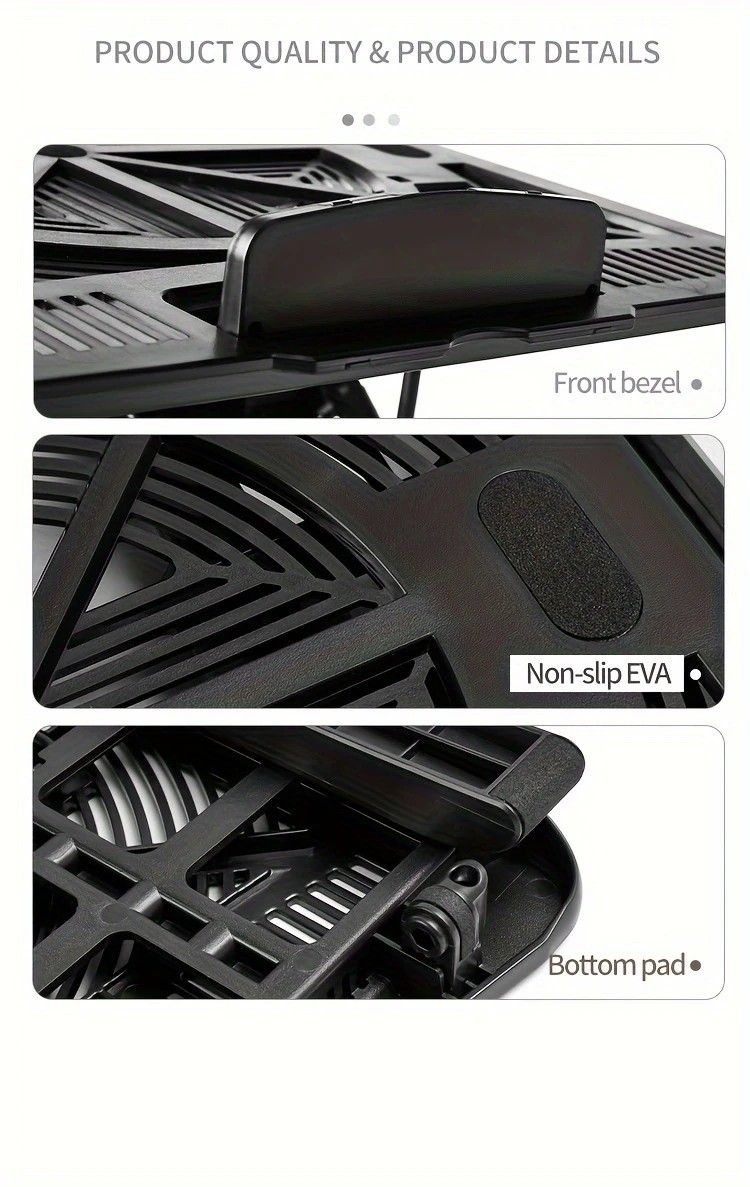 Multifunctional Laptop Stand in black with a ventilated slatted base, raised front bezel, and non-slip EVA pads