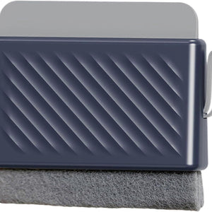 Multifunctional Window & Shower Squeegee with dark blue plastic body, diagonal grip ridges and a gray abrasive sponge pad