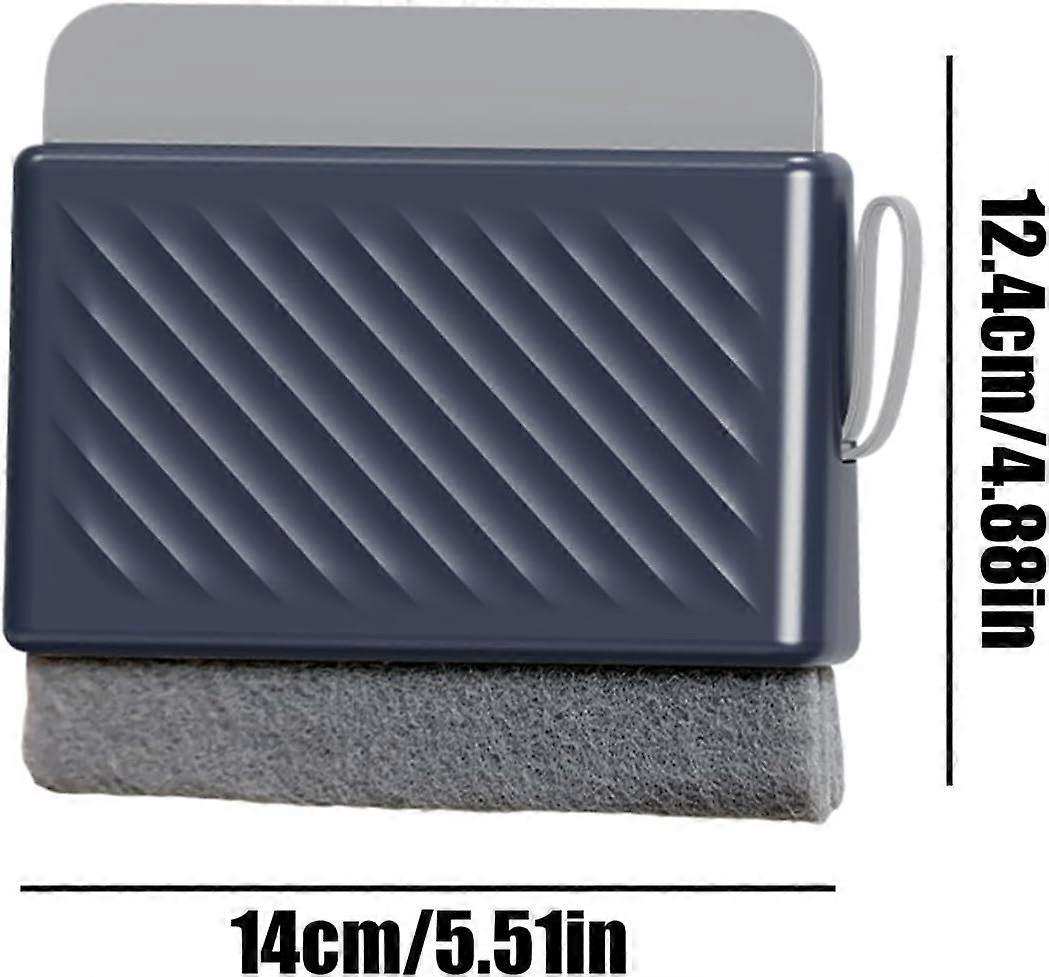 Multifunctional Window & Shower Squeegee with a dark blue ridged plastic head, grey cleaning pad and side hanging loop