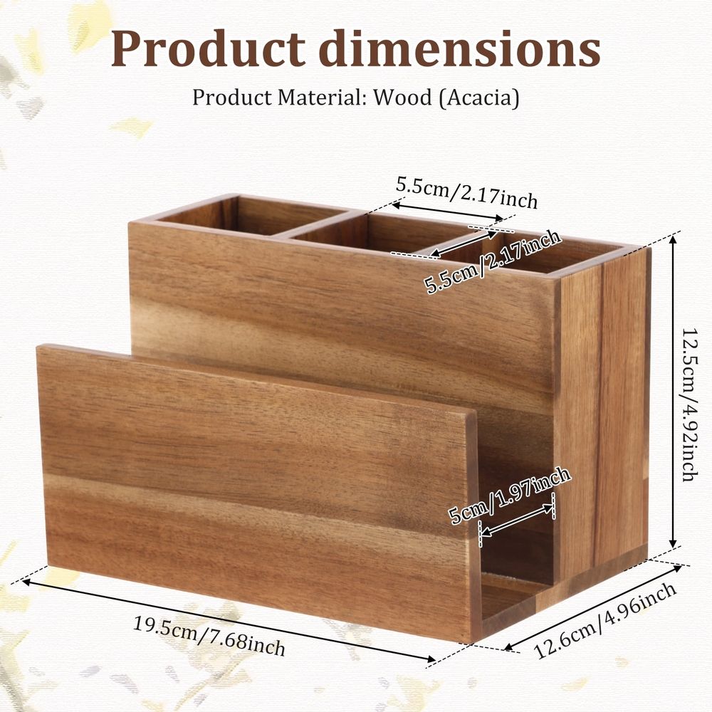 Napkin Salt and Pepper Holder in warm brown acacia wood, with divided compartments and a raised front napkin panel
