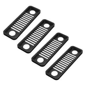 Network Wire Storage Rack set of four black plastic trays with open slatted centers and round cable holes at both ends