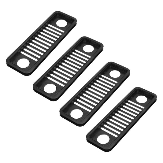 Network Wire Storage Rack set of four black plastic trays with open slatted centers and round cable holes at both ends
