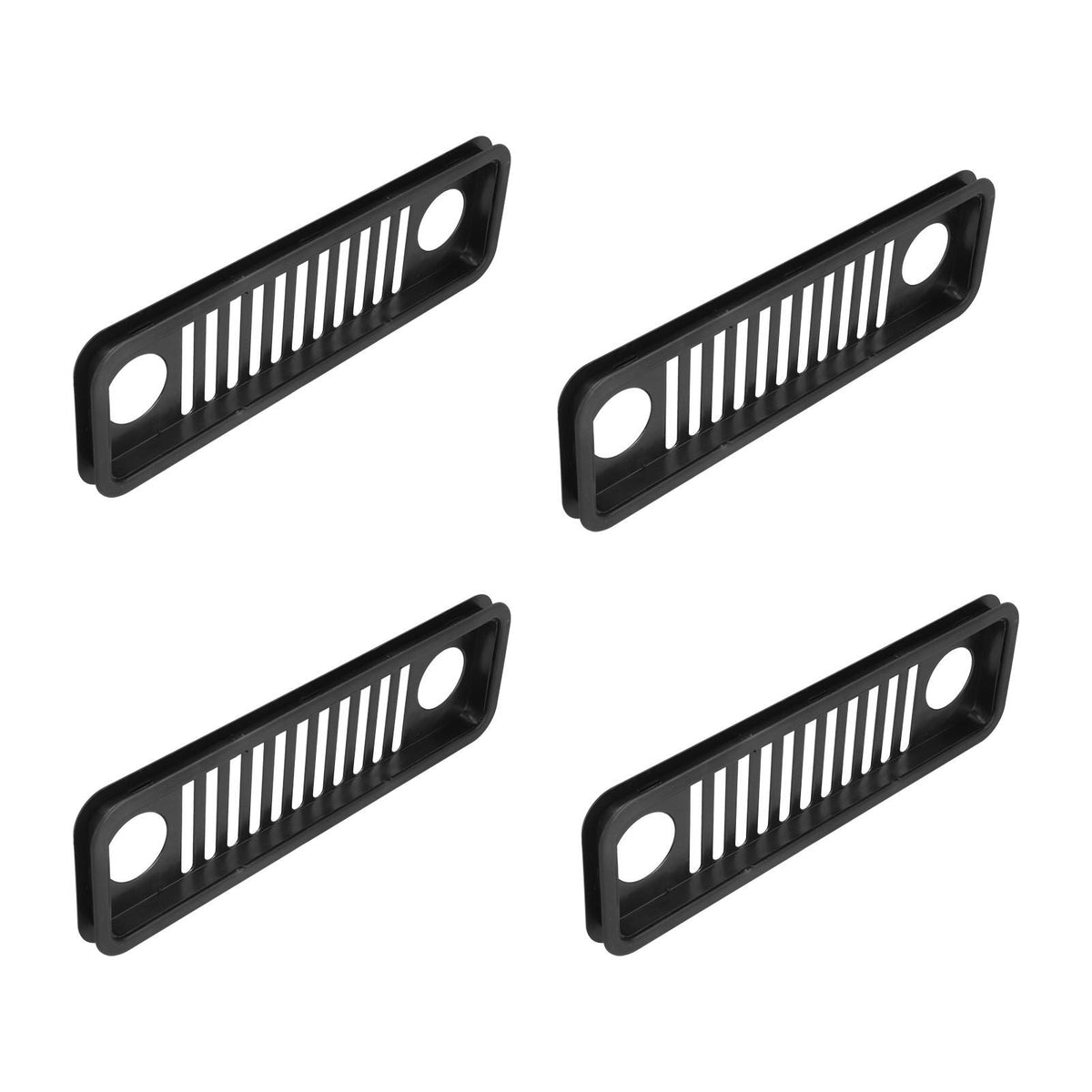 Network Wire Storage Rack set of four black plastic cable organisers with slotted ventilation and round holes at each end