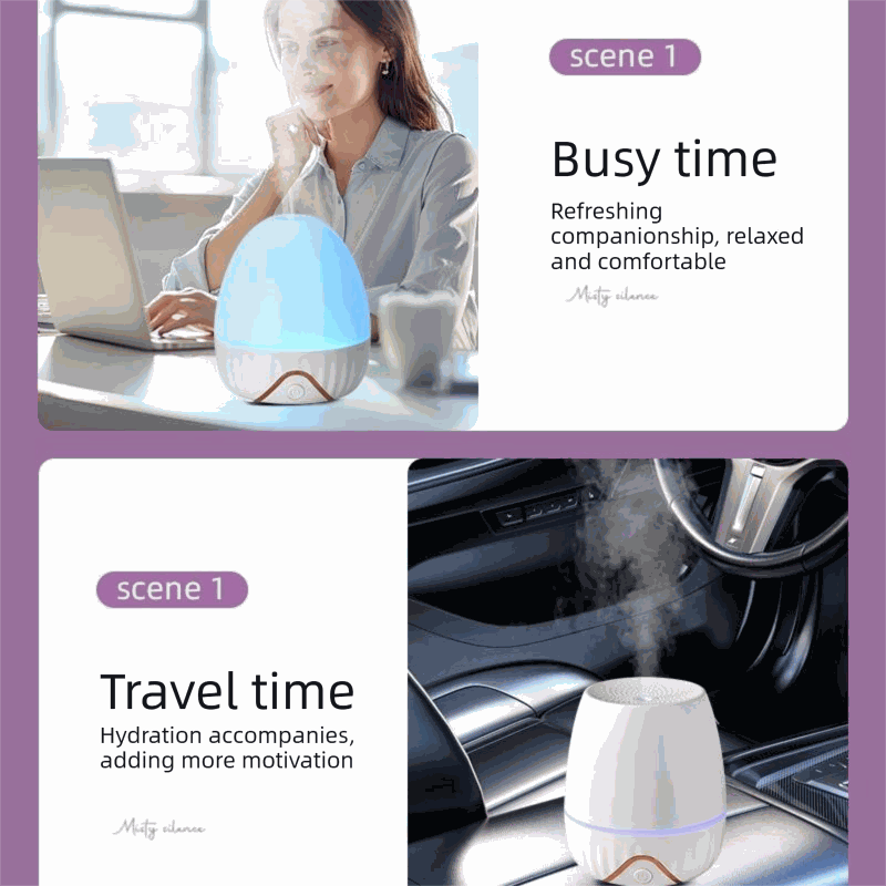 Office Comfort Gift Bundle with an egg-shaped blue-topped aroma diffuser and a white base with wood-tone trim