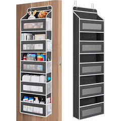 Over-Door Hanging Organiser – 5-Tier with Clear Windows & Mesh Pockets (Black)