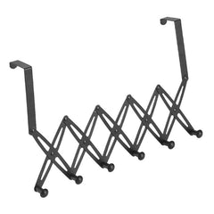 Expandable Over-Door Hook Rack – 6 Hooks, Stainless Steel, No-Drill (Black)