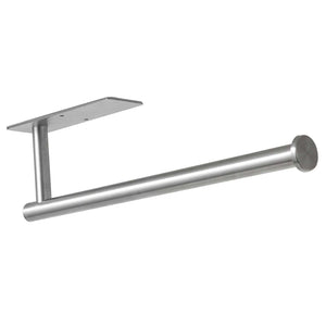Paper Towel Holder 304 Stainless Steel in silver, with a slim cylindrical bar, flat mounting plate and round end cap
