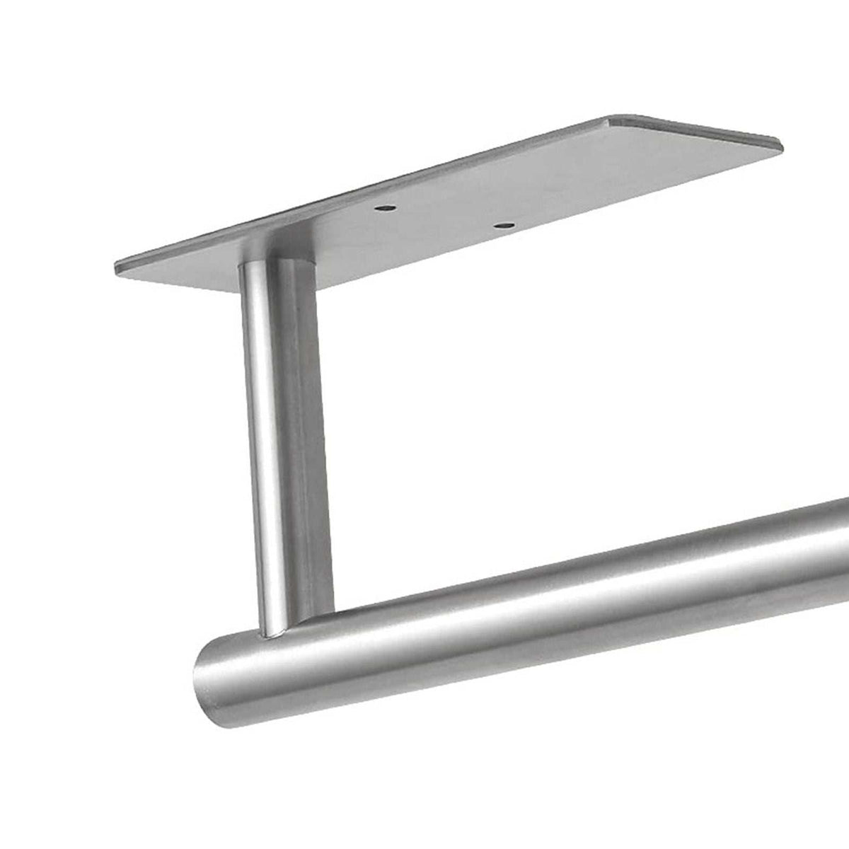 Paper Towel Holder 304 Stainless Steel with a silver finish, featuring a flat mounting plate and cylindrical support bar.