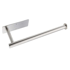 Paper Towel Holder 304 Stainless Steel in silver, with a sleek cylindrical rod and rectangular wall-mounting plate