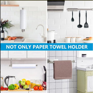 Paper Towel Holder 304 Stainless Steel, silver wall-mounted rod shown holding a white paper towel roll horizontally