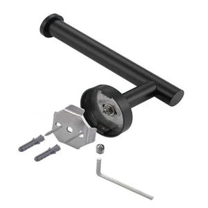 Paper Towel Holder Stainless Steel in matte black, with a cylindrical wall-mounted arm, round end cap and mounting hardware