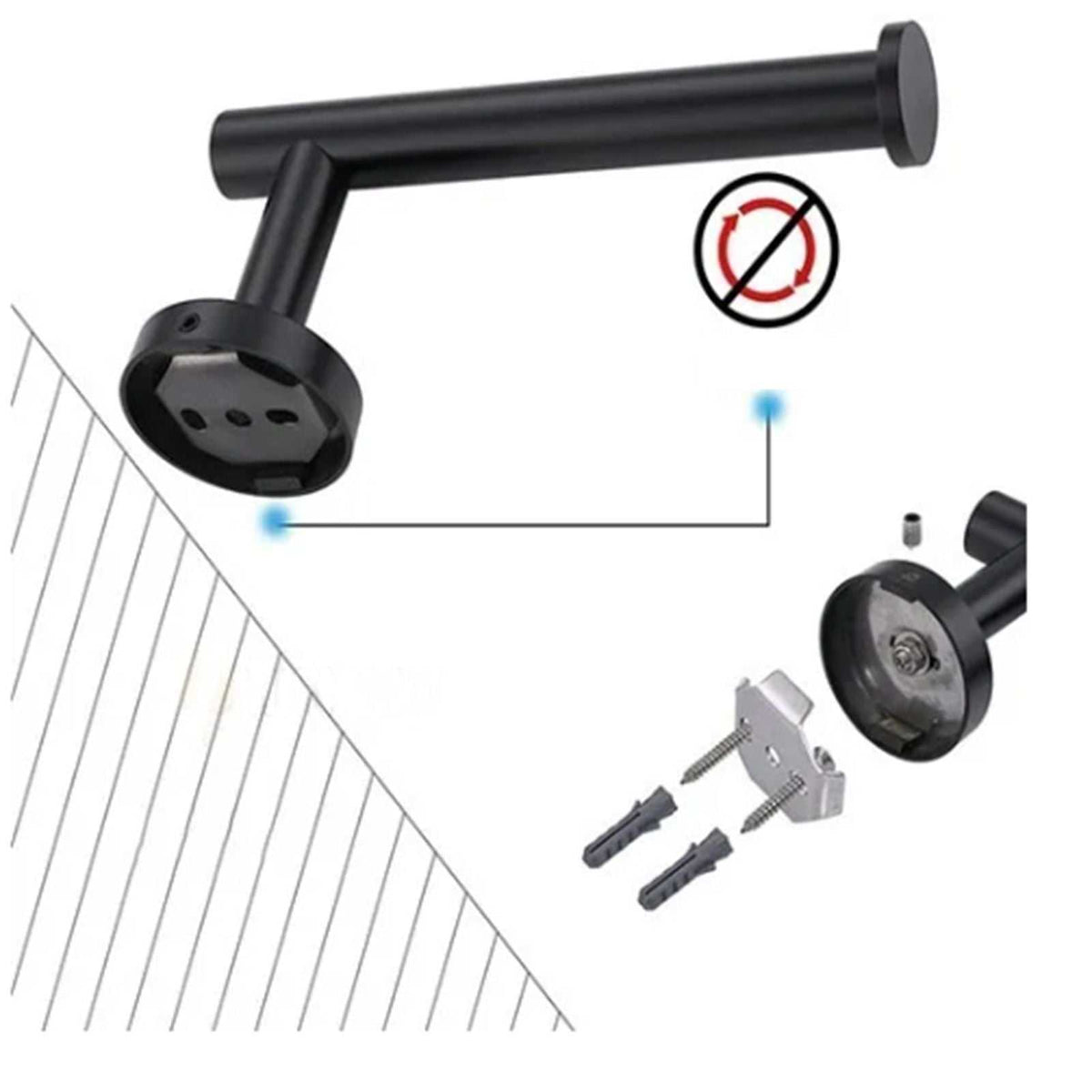 Paper Towel Holder Stainless Steel in matte black with a cylindrical bar, round end cap and wall-mount bracket