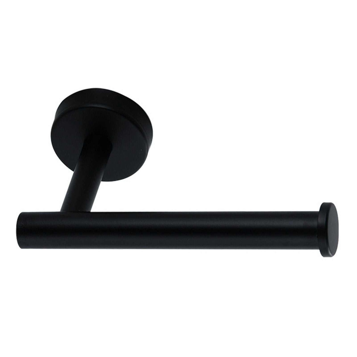 Paper Towel Holder Stainless Steel in matte black with a cylindrical arm, round wall mount and raised end cap.