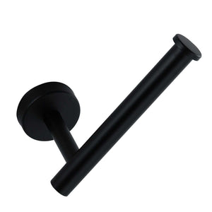 Paper Towel Holder Stainless Steel in matte black with a smooth cylindrical arm, round wall mount and raised end cap